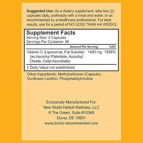 Vitamina liposomal C 1400mg por porción - 180 cápsulas