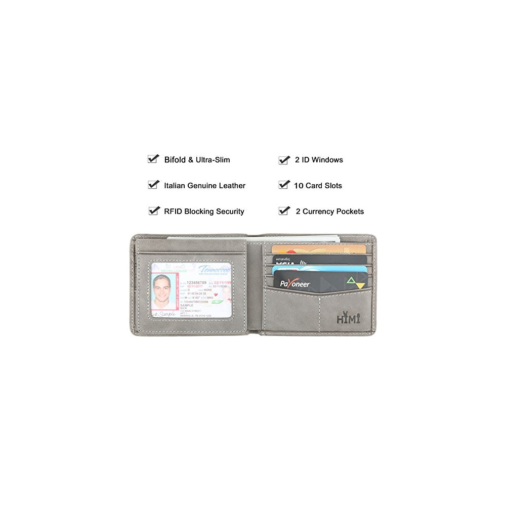 Cartera para hombre-Cuero Genuino RFID Bloqueo Billetera Bifold Elegante Con Ventana 2 ID
