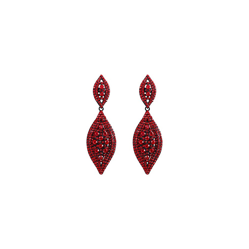 Aretes colgantes de 2 hojas con cristales de estrás rojo