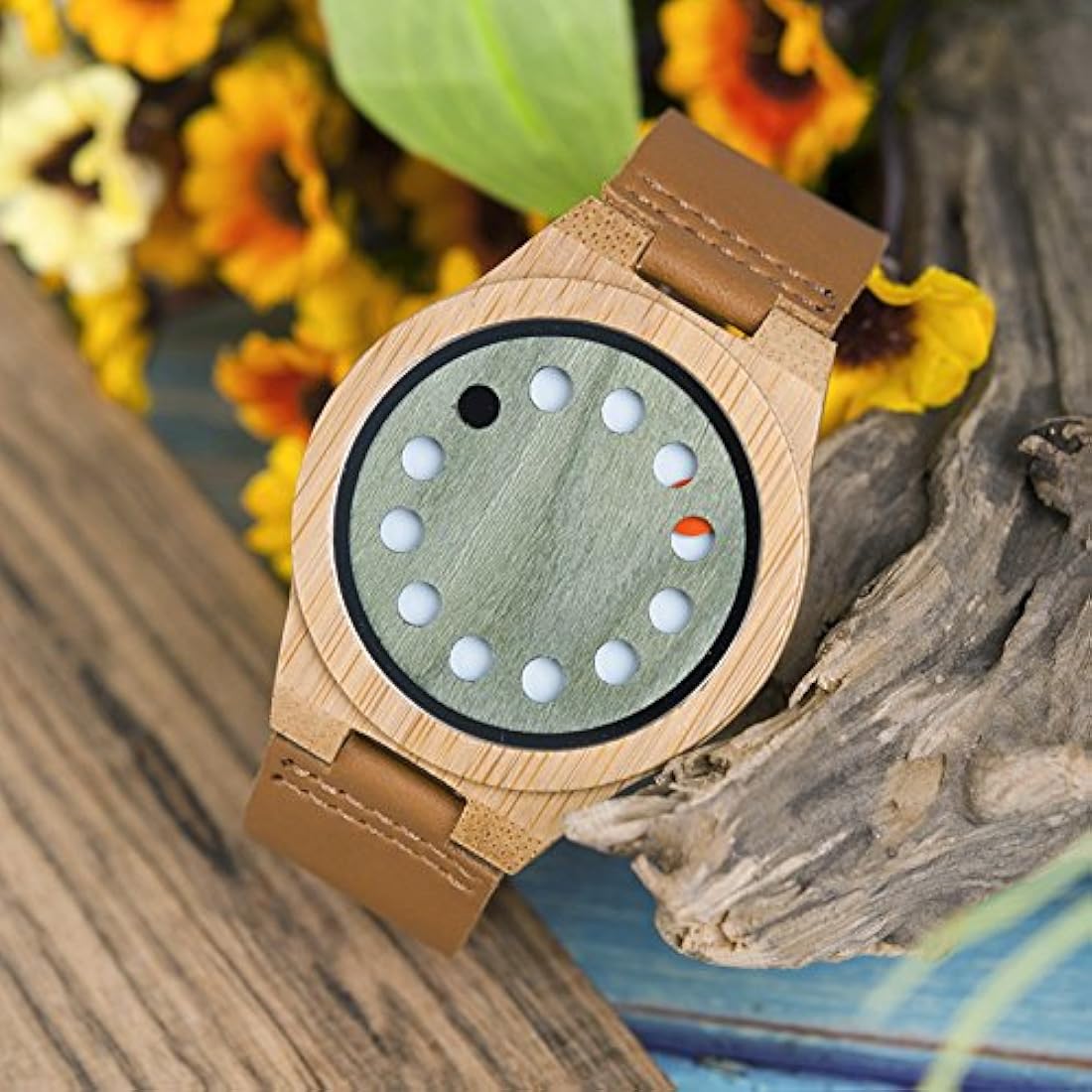 Reloj de madera de bambú para hombre 12 agujeros Temporizador
