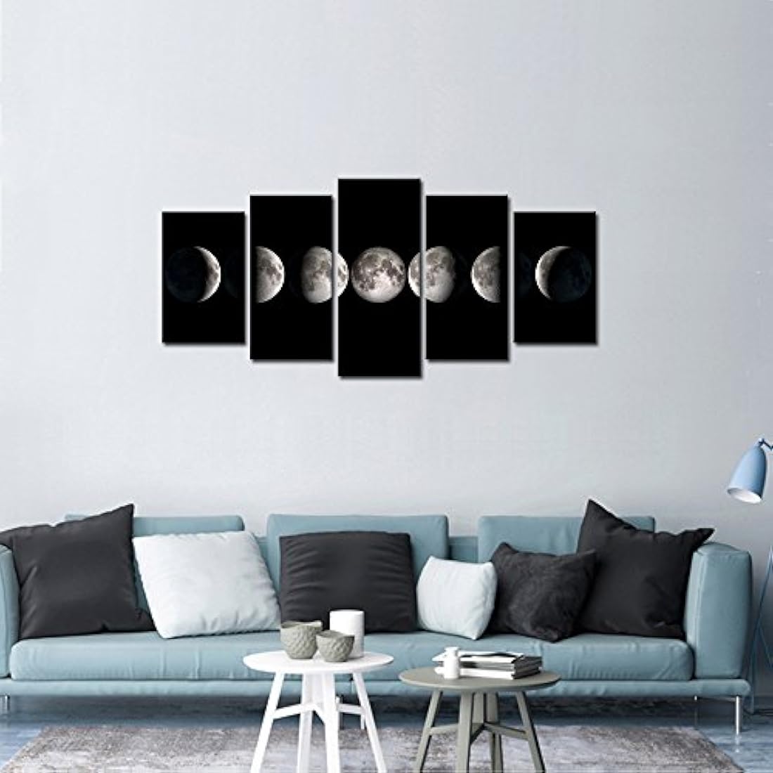 Mar encanto – Giclée moderno lona Prints estirada arte fases de la luna blanco y negro fotos a foto pinturas sobre lona arte de la pared para el hogar oficina decoración 16x48