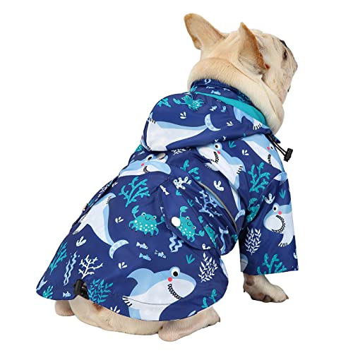 HDE Chubasquero de doble capa con cremallera para perros pequeños a grandes, tiburones, talla S
