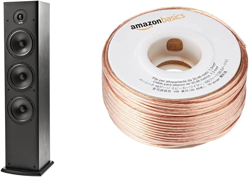 Altavoz de suelo Polk Audio T50 y cable altavoz Amazon Basics 100 ft