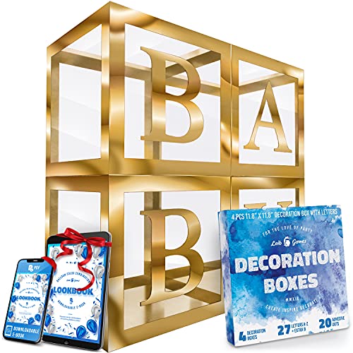 Cajas de globos transparentes doradas con 27 letras – Decoración de baby shower para bebé niño o niña – primer cumpleaños, despedida de soltera, decoración de fiesta de revelación de género – Regalos reutilizables en caja de regalo