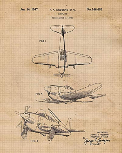 Impresiones de carteles de patente de avión vintage, (8x10)