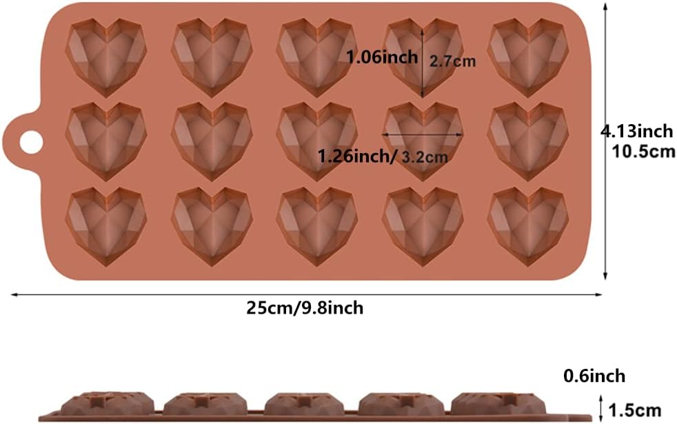 Moldes de Silicona Corazón 3D, 15 Cavidades, Para Chocolates