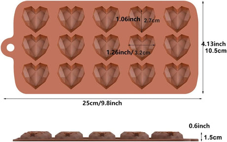 Moldes de Silicona Corazón 3D, 15 Cavidades, Para Chocolates