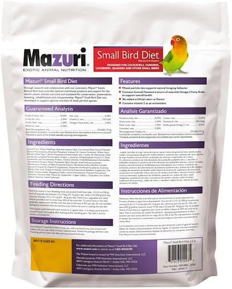 Mazuri | Nutricionalmente completo para avesBolsa de 2.5Lbs