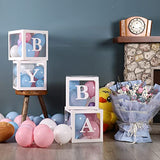 Sooyee Cajas de bebé con letras para baby shower, decoraciones de baby shower transparentes blancas, cajas de globos transparentes, telón de fondo, fiesta de cumpleaños, revelación de género, recuerdos reutilizables en caja de regalo, 4 bloques de bebé