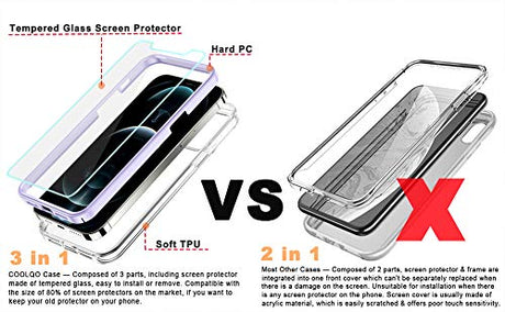 COOLQO - Funda transparente de silicona de cuerpo completo 360º a prueba de golpes, compatible con iPhone 12 / iPhone 12 Pro de 6.1 pulgadas [con 2 protectores de pantalla de vidrio templado], morado
