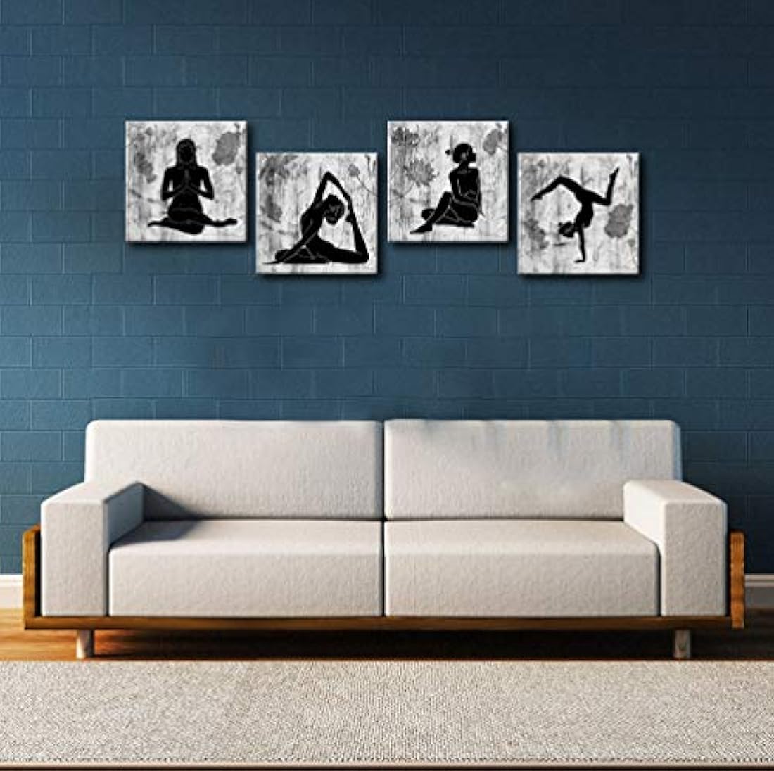 Lienzo abstracto para yoga, 4 paneles, negro y blanco,