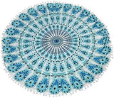 Funda bohemia para cojín, de 32 pulgadas, con diseño de mandala, para meditación, decorativa, otomana, grande, para exteriores, decoración del hogar, decoración de arte en el hogar, redonda, con pompones de algodón, cómoda