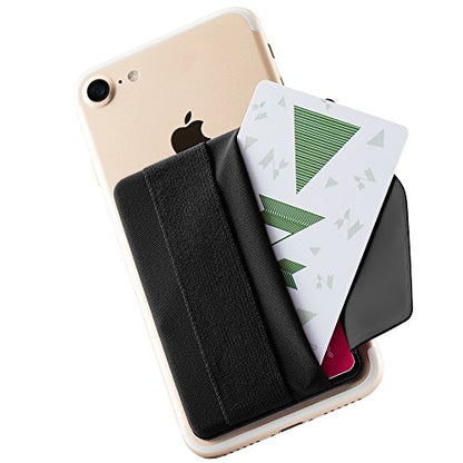 Sinjimoru Soporte para tarjetas de crédito con solapa, billetera segura como correa de dedo del teléfono, funda adhesiva para tarjeta de identificación para iPhone, bolsa Sinji B-Flap negro