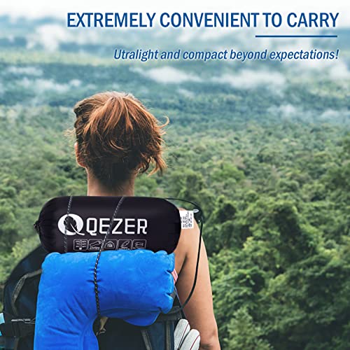QEZER Saco de dormir ultraligero de plumón para adultos de 44 a 62 grados F con 600 grados de potencia, saco de dormir compacto de verano con saco de compresión para mochileros, senderismo y camping