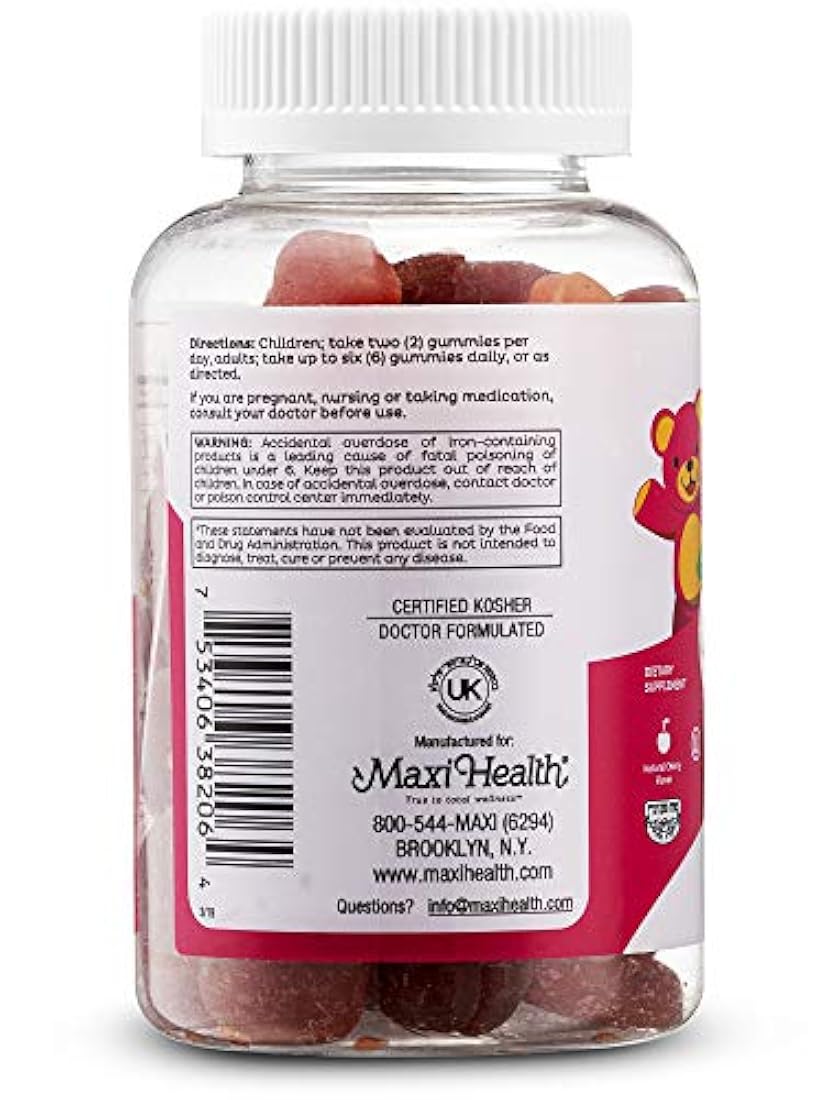 Maxi-Health Multi-Licious Vitaminas para adultos (60 gomas) masticables diarias multivitaminas de hierro, biotina, ácido fólico, suave, natural, orgánico, sabor de cerezo Kosher