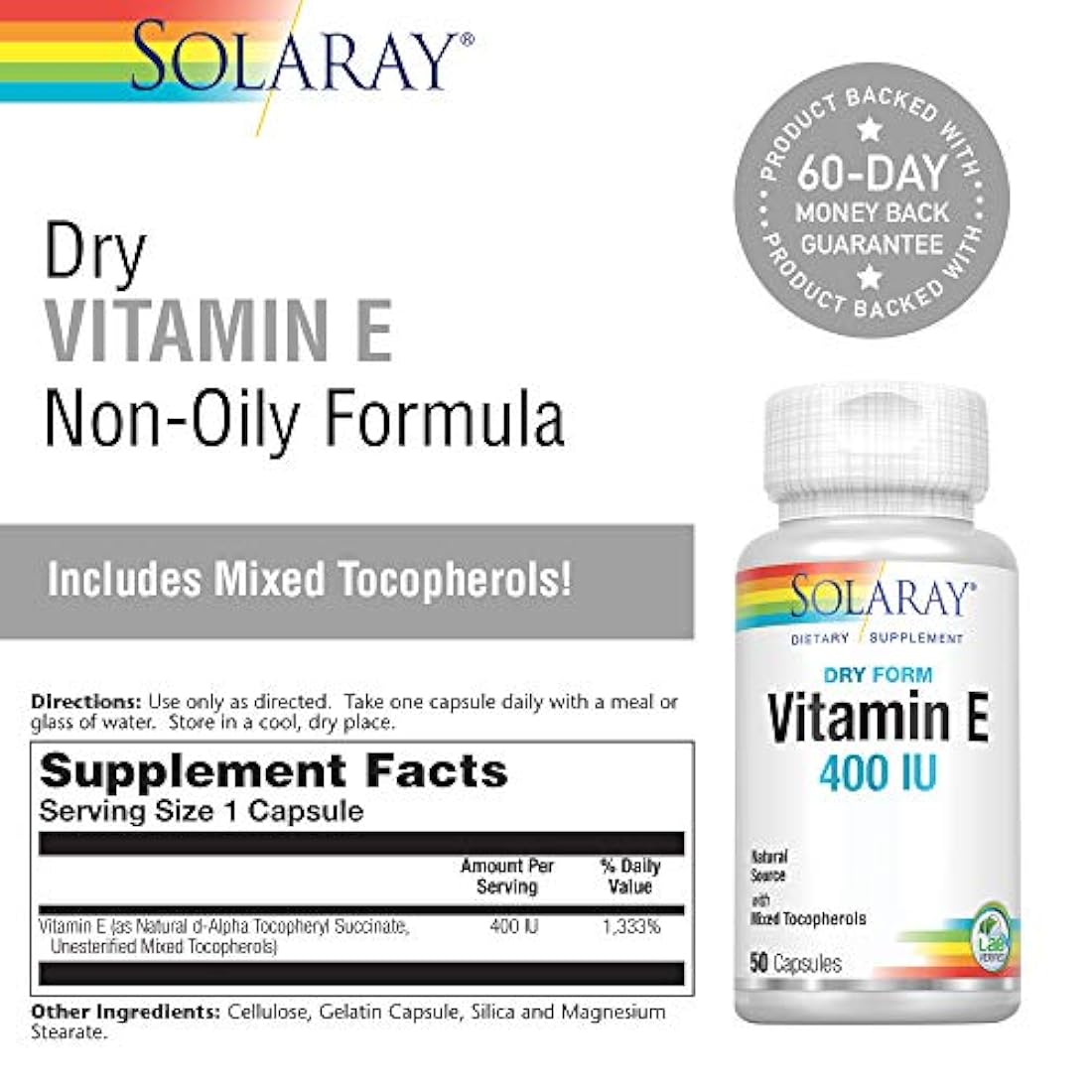 Solaray Dry Vitamina E-400 Cápsulas, 50 Count