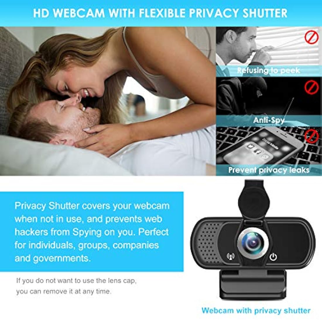 Webcam HD 1080P con obturador de privacidad y trípode