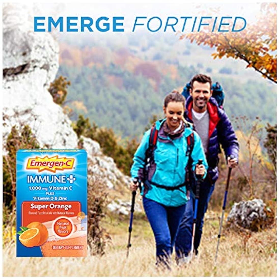 Sistema de apoyo inmunológico Emergen-C, suplemento dietario, bebida con vitamina D, 1000 mg de vitamina C, paquetes de 0.33 onzas (sabor naranja, 30 unidades)