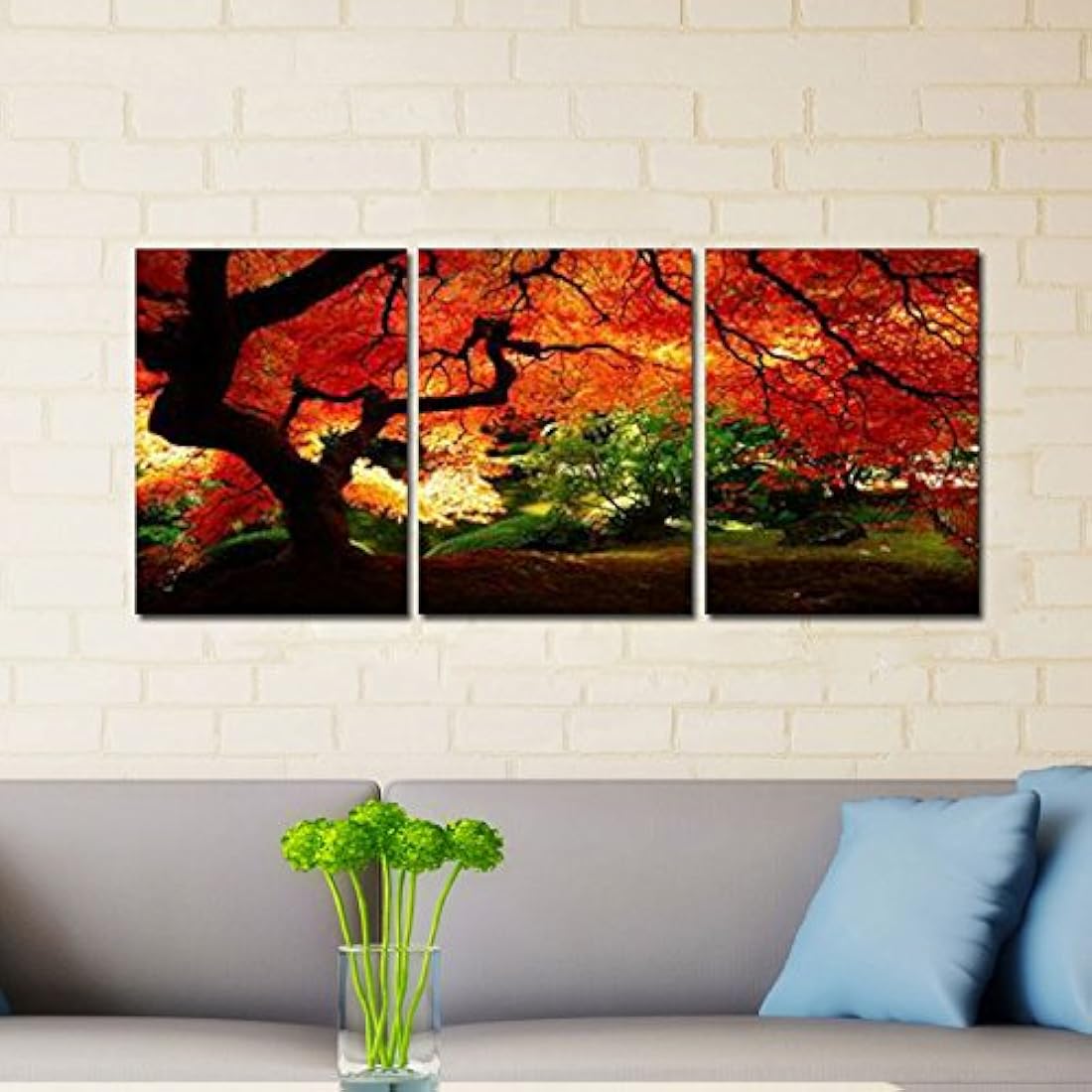 Pyradecor rojo de arce árboles 3 Panel arte contemporáneo