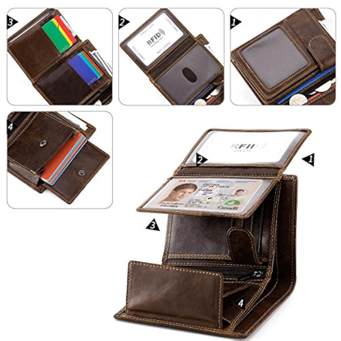 HAWEE billetera de piel de vaca con bloqueo RFID  hombres