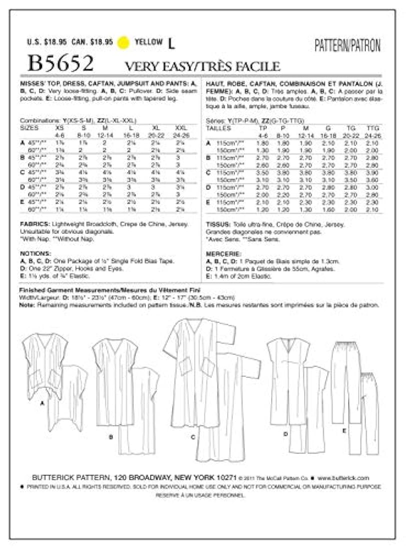 Camiseta de mujer, vestido, caftán - BUTTERICK PATTERNS