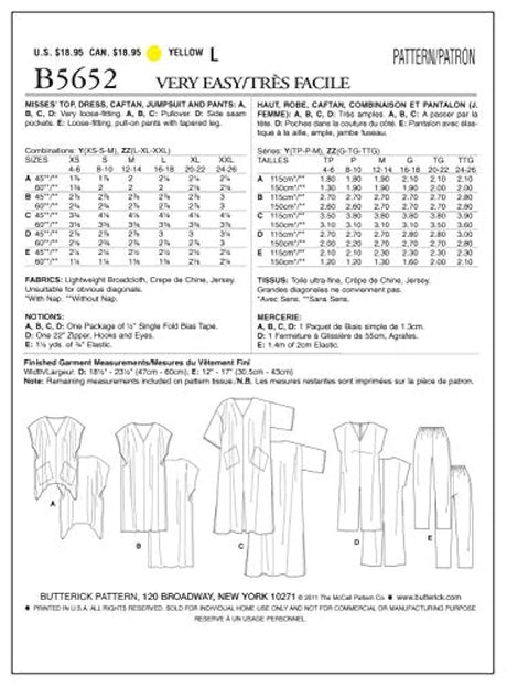 Camiseta de mujer, vestido, caftán - BUTTERICK PATTERNS