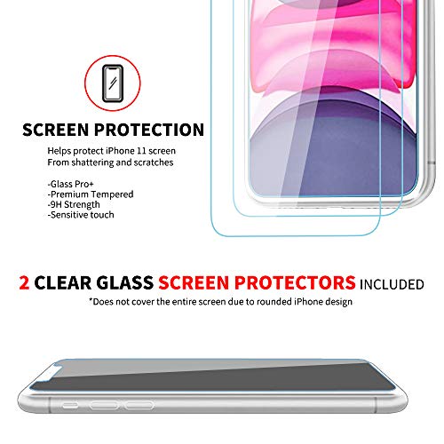 Cavie Brands Funda transparente para iPhone 11 con 2 protectores de pantalla, máxima protección de absorción de golpes, funda transparente para iPhone 11, compatible con Apple iPhone 11