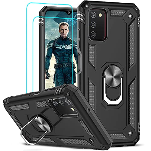 LeYi for Samsung Galaxy A03S Case, Samsung A03S Case with [2 Pack] Tempered Glass Screen Protector, [Military-Grade] Magnetic Ring Kickstand Protective Phone Case for Galaxy A03S (6.5 Inch), Black
