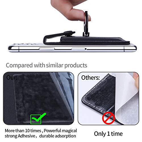 YUNCE Billetera con soporte de anillo para teléfono celular, billetera de cuero delgado, con bloqueo RFID, color negro