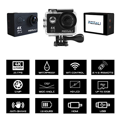 Cámara de acción deportiva REMALI 4K Ultra HD, 1080P