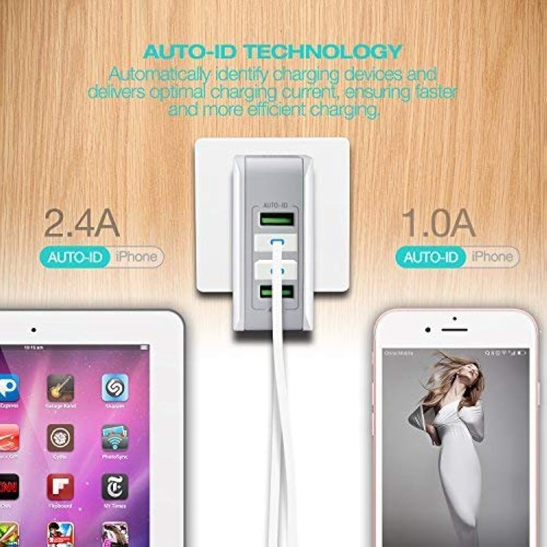 LENCENT - Cargador de pared USB múltiple, 4 puertos USB