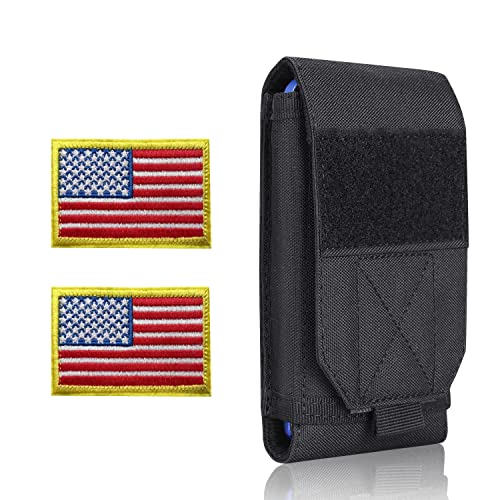 Heyqie Funda táctica negra Molle para teléfono móvil, resistente al agua, para iPhone 11, 12, 13, Pro Max, Samsung S22, S21, S20, FE Note 20, A02S, menos de 6.7 pulgadas, con 2 parches de bandera de EE. UU