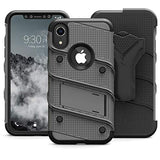 Serie Zizo Bolt funda para iPhone XR de grado militar con protector de pantalla de vidrio templado, clip de cinturón, soporte, Gun Metal Gris/Negro