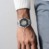 Relojes para hombre, esqueleto mecánico de acero inoxidable