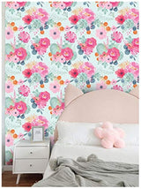 Papel pintado vinilo  extraíble azul/rosa/gris