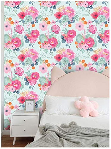 Papel pintado vinilo  extraíble azul/rosa/gris