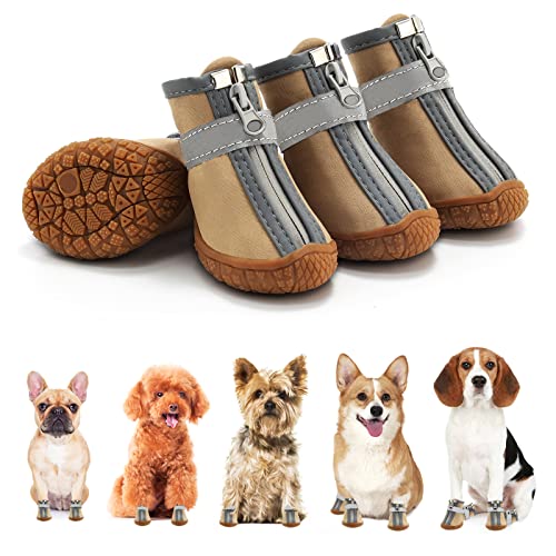 Botines impermeables para perros, botas de senderismo para perros de tamaño pequeño, zapatos de cachorro para pavimento caliente, nieve, 4 unidades