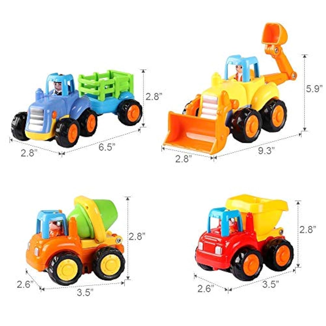 Juego de 4 vehículos de construcción, motor de fricción.