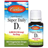 Carlson Super Daily D3, 6000 UI (150 mcg) por gota, corazón y salud inmune, vitamina líquida D3, suministro de 1 año, sin sabor, 365 gotas