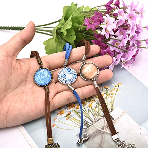 DROLE - Pulsera ajustable en blanco con biseles y cabujones de cristal transparente, biseles de cúpula, ajustes en blanco para hacer joyas.