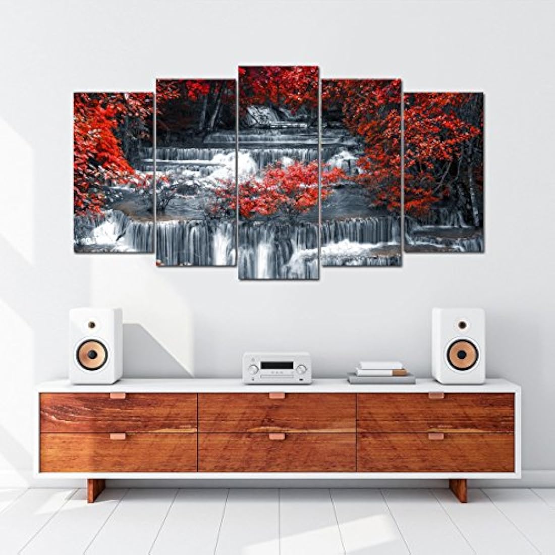 Lienzo decorativo (5 piezas), diseño de árboles, color rojo