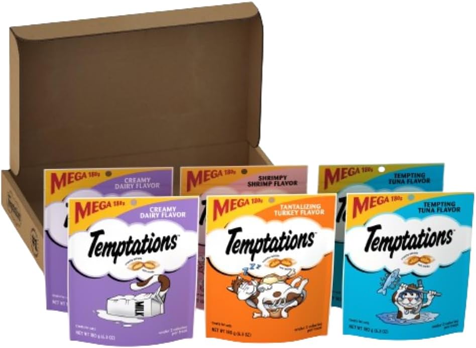 Paquete variado de mezcla de sorpresas para gatos, sabores lácteos, atún, camarones y pavo.