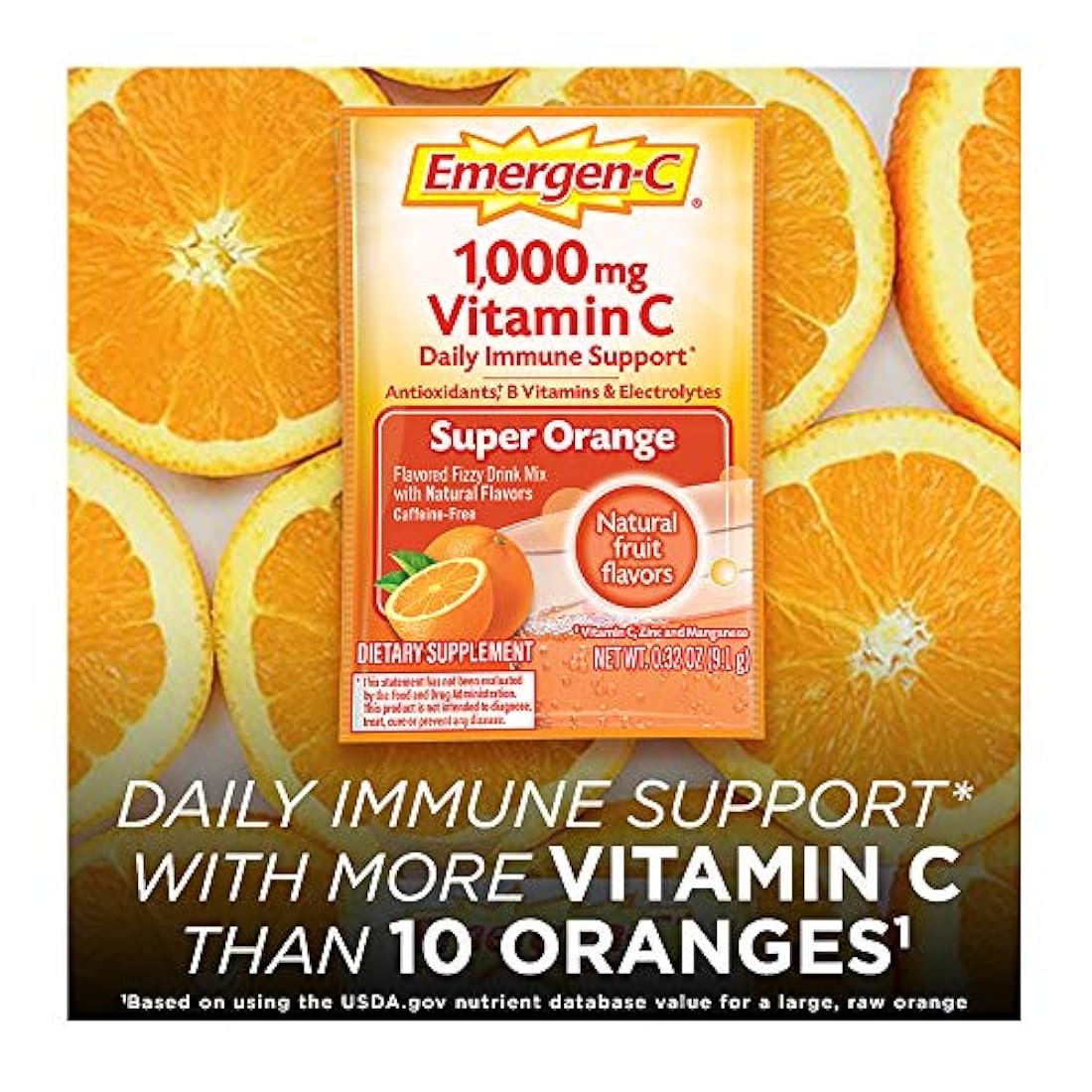 Mezcla para suplemento dietético bebible Emergen-C, con 0,035 oz de vitamina C, sin cafeína, 30 paquetes de 0.30 oz cada uno, sabor açaí, 255115, 1, 1
