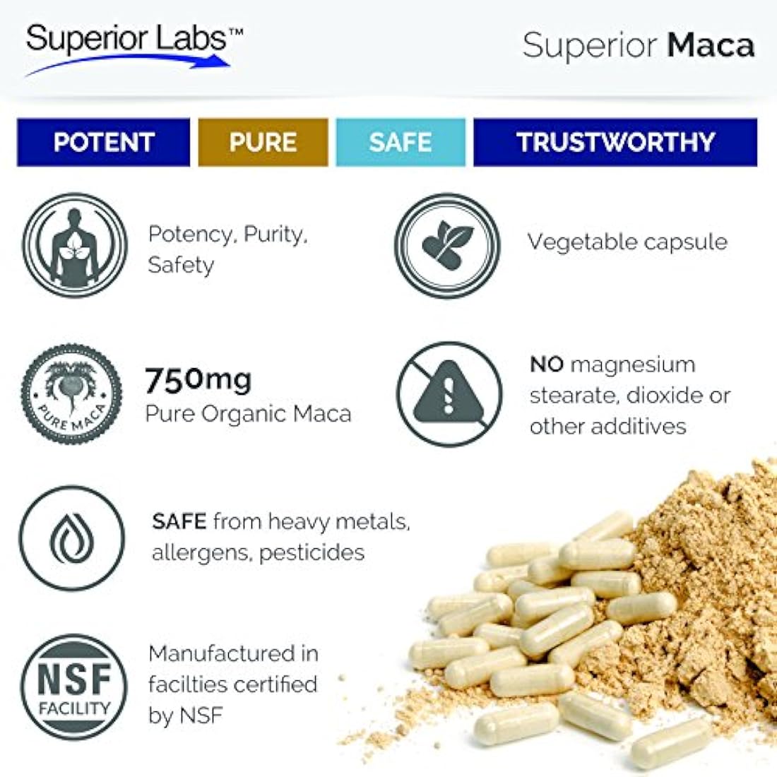 Superior Labs orgánicos Maca 100% puro peruana nongmo