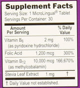 Metilcobalamina B12/B-6/ácido fólico, 10.000 mcg/1200 mcg, 30 unidades