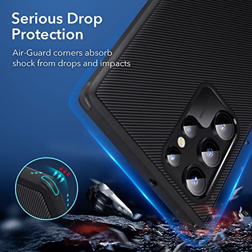 ESR Funda de metal con función atril compatible con Samsung Galaxy S22 Ultra (6.8 pulgadas) (2022), soporte patentado versátil, cubierta trasera delgada y flexible, color negro