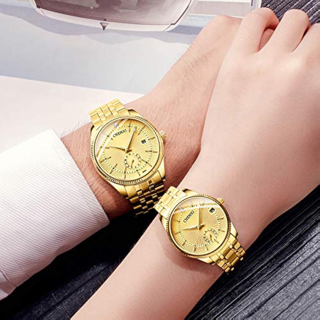 Fanmis - Reloj de pulsera analógico de cuarzo dorado