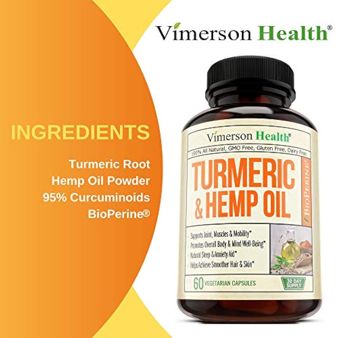 Curcumina  cúrcuma con aceite de cáñamo en polvo y bioperina.
