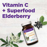 Vitamina C + Elderberry para inmunidad, nuevo capítulo, vitamina C fermentada, hierbas de alimentos enteros + protección de colágeno, un día a día, 100% vegetariano, sin gluten – 60 ct (suministro de 2 meses)