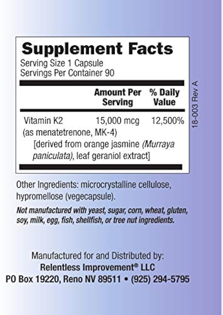 Mejora implacable Vitamina K2 Mk4 Vegana Derivada Naturalmente Dosificación Basada en la Ciencia